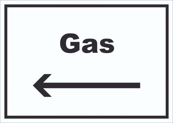 Gas Schild mit Text und Richtungspfeil links Anschluss waagerecht
