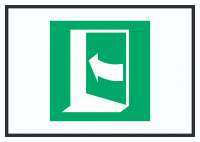 Tür öffnet durch Drücken auf der linken Seite Symbol Schild Tür öffnet durch Drücken auf der linken Seite Symbol Schild