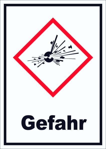 Schild Instabile explosive Stoffe Gefahr Explosion hochkant