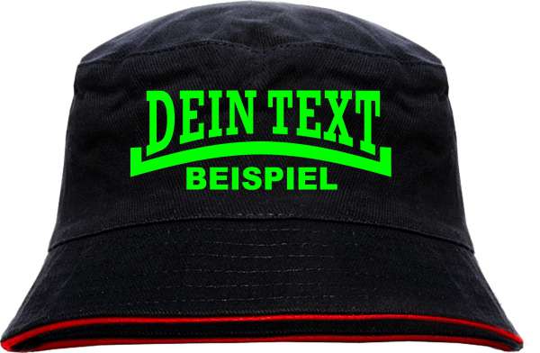 Individueller Fischerhut - schwarz rot - NEON - Linie - Bucket Hat mit Wunschtext bedruckt