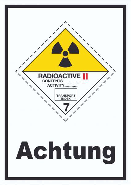 Schild radioaktive Stoffe Achtung Radioactive II-GELB hochkant