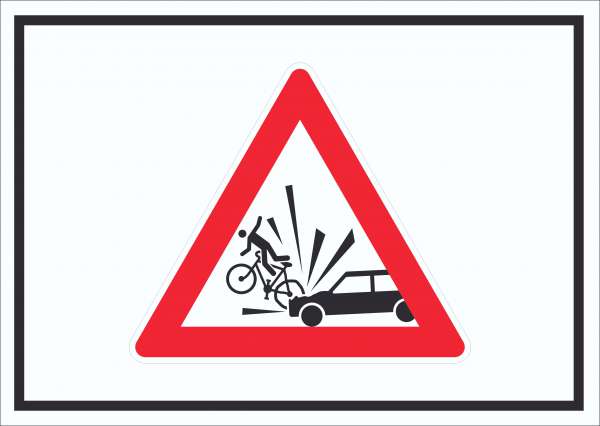 Auto und Fahrradfahrer Unfall mit Symbol Schild