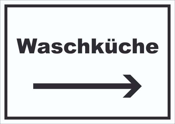 Waschküche Schild mit Text und Richtungspfeil rechts Waschraum waagerecht