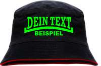 Individueller Fischerhut - schwarz rot - NEON - Linie - Bucket Hat mit Wunschtext bedruckt Individueller Fischerhut - schwarz rot - NEON - Linie - Bucket Hat mit Wunschtext bedruckt